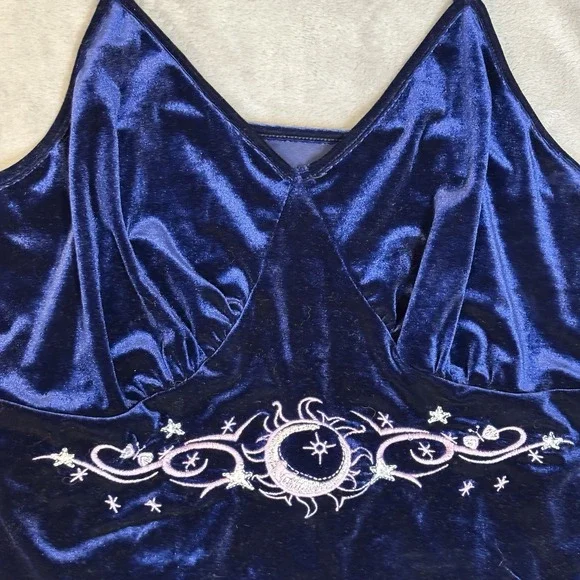 Y2K Blue Velvet Camisole Women's Small Y2K Tank Top Moon Star Whimsygoth Witchy - Picture 2 of 7